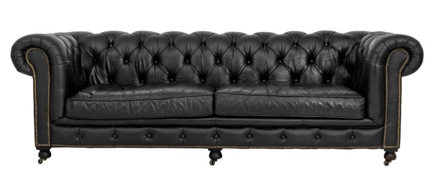 George Smith Attr. Black Leather Chesterfield Sofa