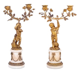 Louis XVI Style Gilt Bronze Figural Candelabra, Pr