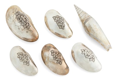 Cambodian 900 Silver Shell Betel Box & Ornament, 6