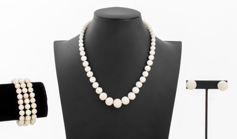 White Coral 14K Yellow Gold Bead Jewelry Set