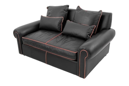 Modern Black Leather Two-Seat Sofa