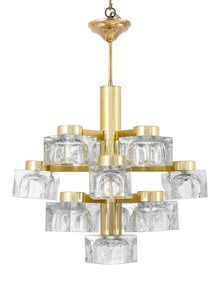 Sciolari "Ice Cube" Brass & Glass Chandelier