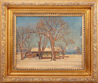 Erno Schubert Snow Landscape Oil on Panel
