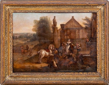 Italian School Figural Landscape Oil on Canvas