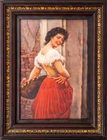 After Blaas German Porcelain "Coquette" Plaque