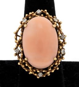 14K Yellow Gold Freeform Coral Diamond Ring