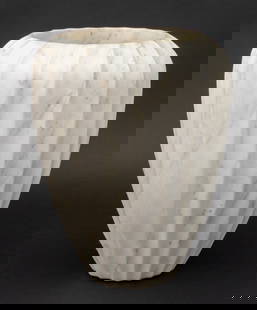 Kelly Wearstler Fluted White Marble Vase: Kelly Wearstler Fluted White Marble Vase, signed to underside. Overall in good condition, wear commensurate with age and use. 16" H x 12" Diameter. Provenance: From an Upper East Side Collection. Keyw