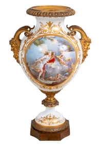 Sevres White Ground Porcelain Two Handle Vase