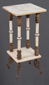 French Gilt Metal and Alabaster Two Tier Pedestal