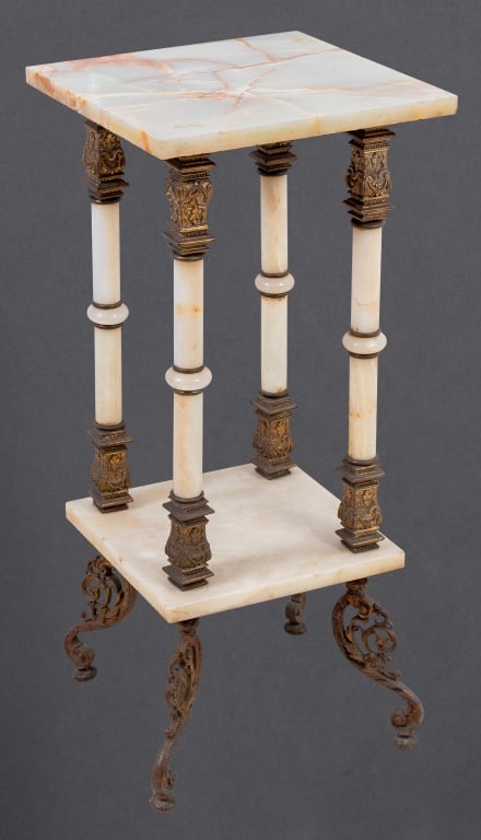French Gilt Metal and Alabaster Two Tier Pedestal (1 of 4)