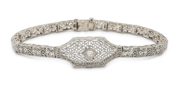 14K White Gold Diamond Filigree Bracelet
