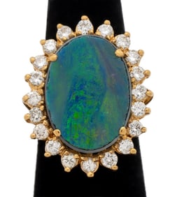 14K Yellow Gold Opal Doublet Diamond Ring