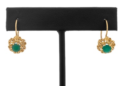 14K Yellow Gold Emerald Earrings