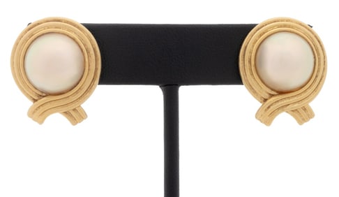 14K Yellow Gold Mabe Pearl Earrings