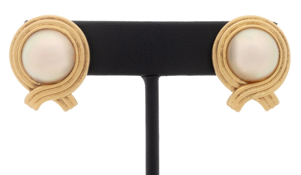 14K Yellow Gold Mabe Pearl Earrings (1 of 5)