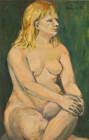 Eui Jin Seated Nude Woman Oil on Canvas, 1966