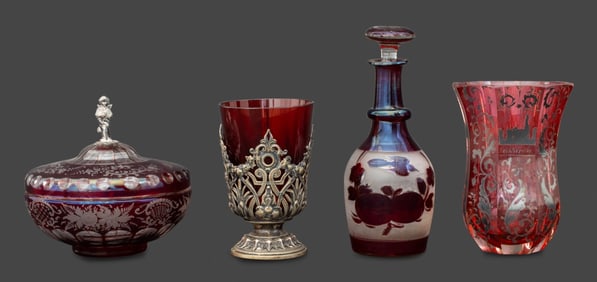 Bohemian Cranberry Glass and Silver Articles, 4