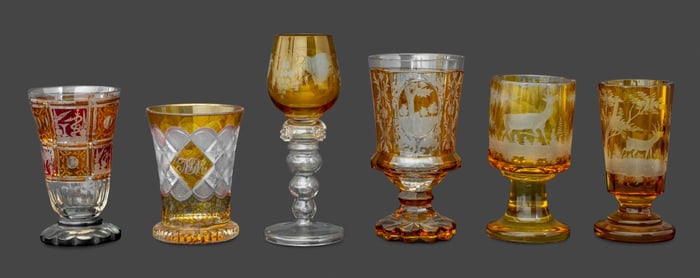 Bohemian Yellow Wine Glasses, 6