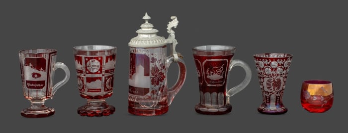 Bohemian Cranberry Glass Articles, 6