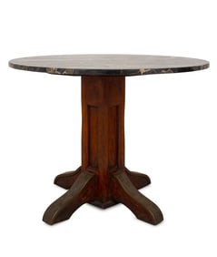 Arts and Crafts Marble Top Oak Center Table