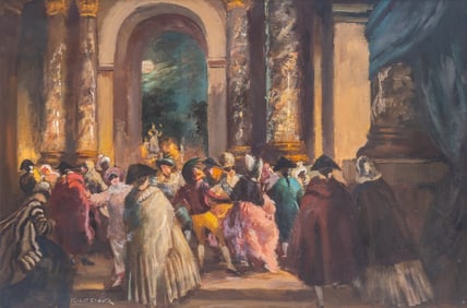 Ch. Krogner Venetian Masquerade Ball Oil on Canvas