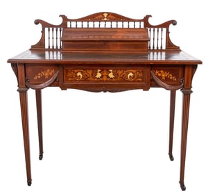 Edwardian Walnut and Marquetry Writing Table