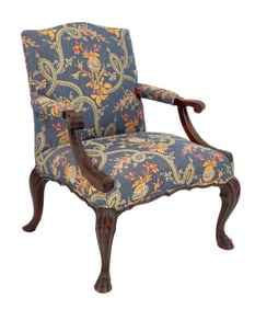 George II Style Mahogany and Blue Silk Armchair