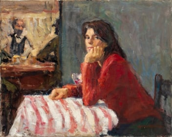 Thor Wickstrom "Girl Seated at Table" Oil, 1979