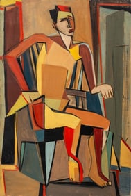 DiCarlo Cubist Seated Male Figure Oil on Canvas