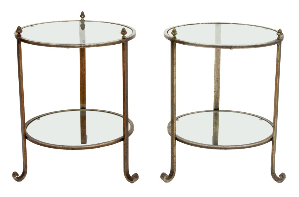 French Style Glass Top 2-Tier Lamp Tables, Pair (1 of 4)