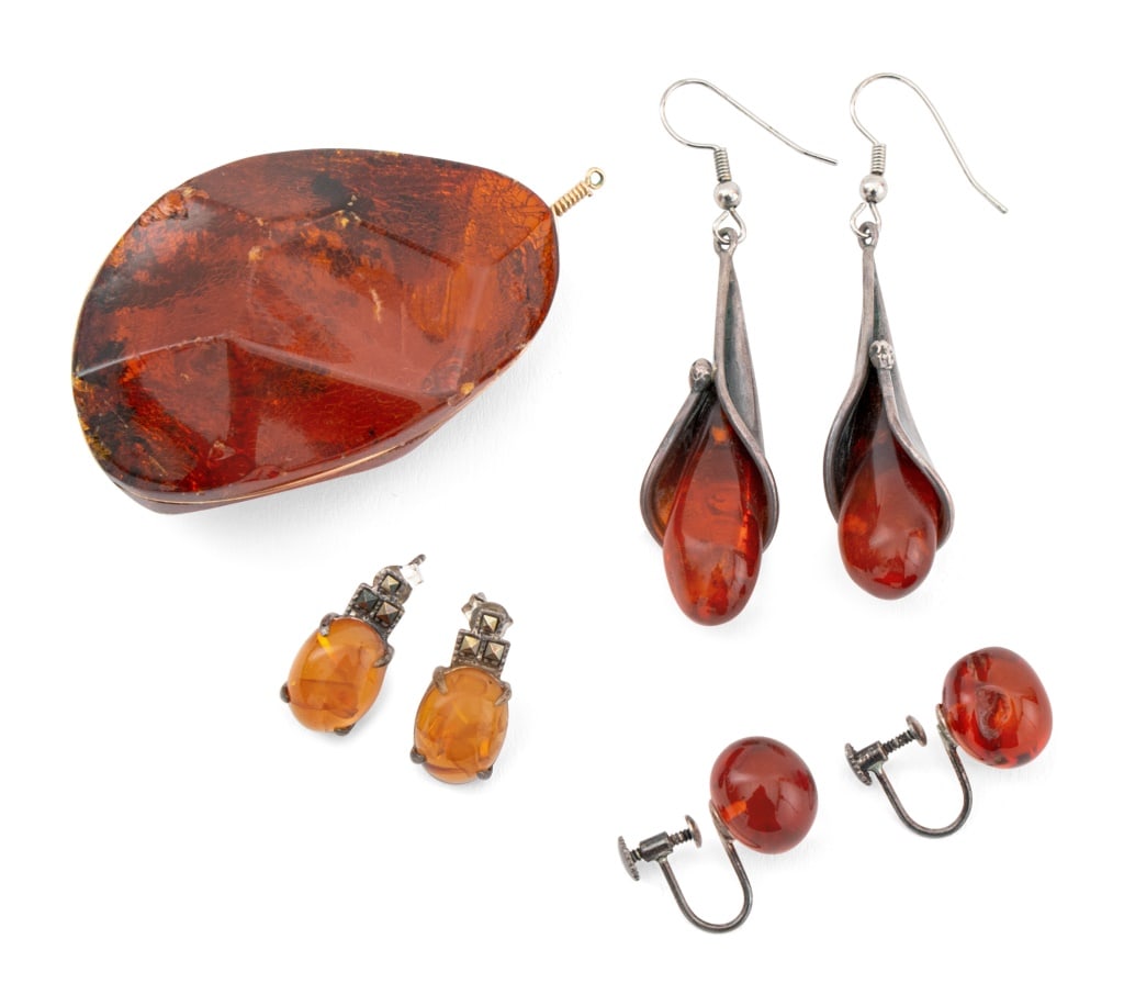 Silver & Silver-Tone Amber Earrings and Pendant, 4 (1 of 9)