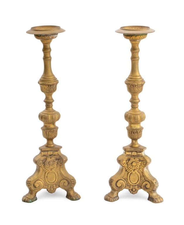 Baroque Style Brass Candle Prickets, Pair (1 of 4)