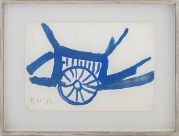 Roger Hilton Wheelbarrow in Blue Gouache, 1973
