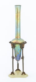 Loetz Glass Vase on Bronze & Onyx Stand, ca. 1900