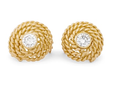 18K Diamond Twist Earrings, GIA Reports