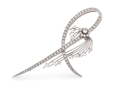 Platinum Diamond Set Cluster Spray Brooch, 1950s