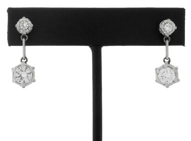 Vintage Retro Platinum Diamond Drop Earrings