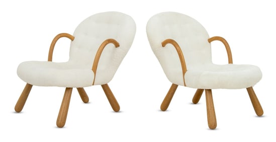 Philip Arctander Style Clamshell Chairs, Pair