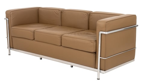 Le Corbusier "LC3" Style Leather & Chrome Sofa