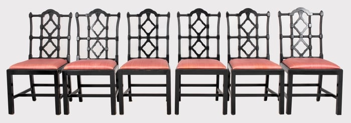 Maison Jansen Style Black Lacquered Dinning Chairs, 6
