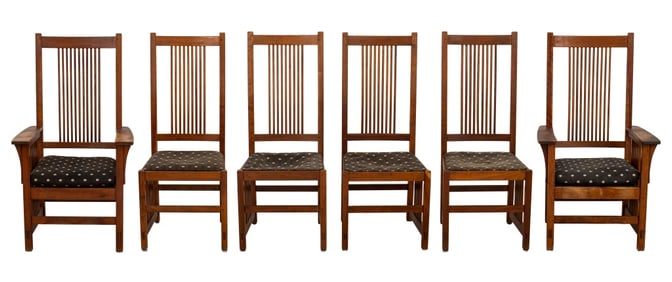 L. & J.G. Stickley Oak Dining Chairs, 6