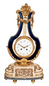 Restauration Ormolu & Marble Lyre Mantel Clock