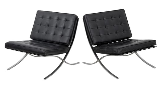 Mies van der Rohe Barcelona Style Chairs, Pair