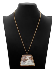 14K Yellow Gold Cameo Brooch Pendant Necklace