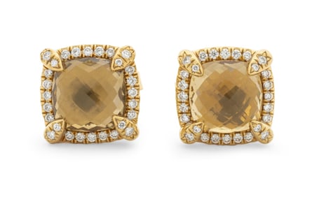 David Yurman 18K Gold Citrine Diamond Earrings