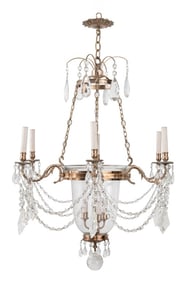 Regency Style Bell Jar 6-Arm Crystal Chandelier