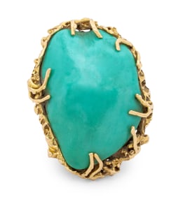 14K Yellow Gold Freeform Turquoise Ring