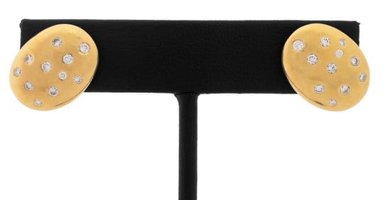 18K Yellow Gold Diamond Bean Earrings