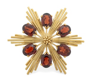 14K Yellow Gold Garnet Brooch Pendant