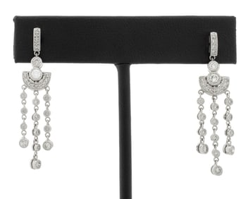 14K White Gold Diamond Dangle Earrings